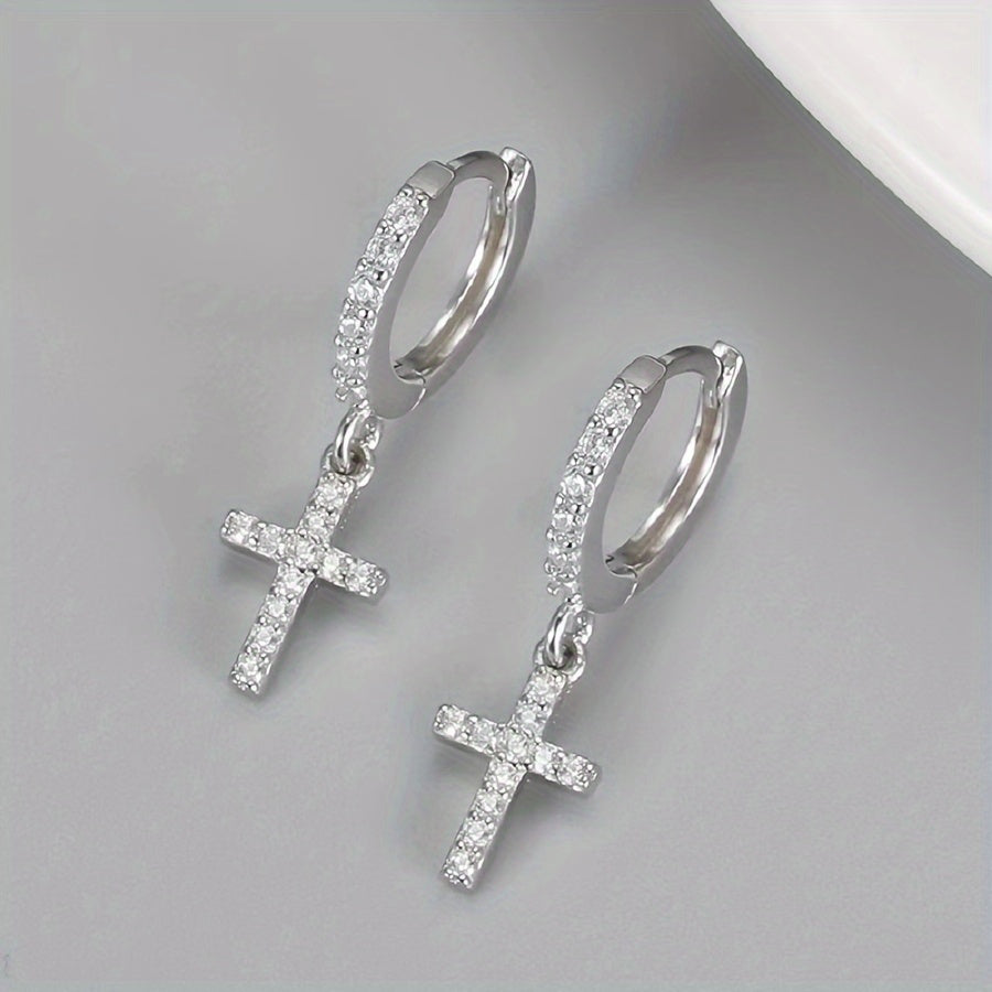 Polished Cross Huggie Earrings
