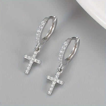 Polished Cross Huggie Earrings