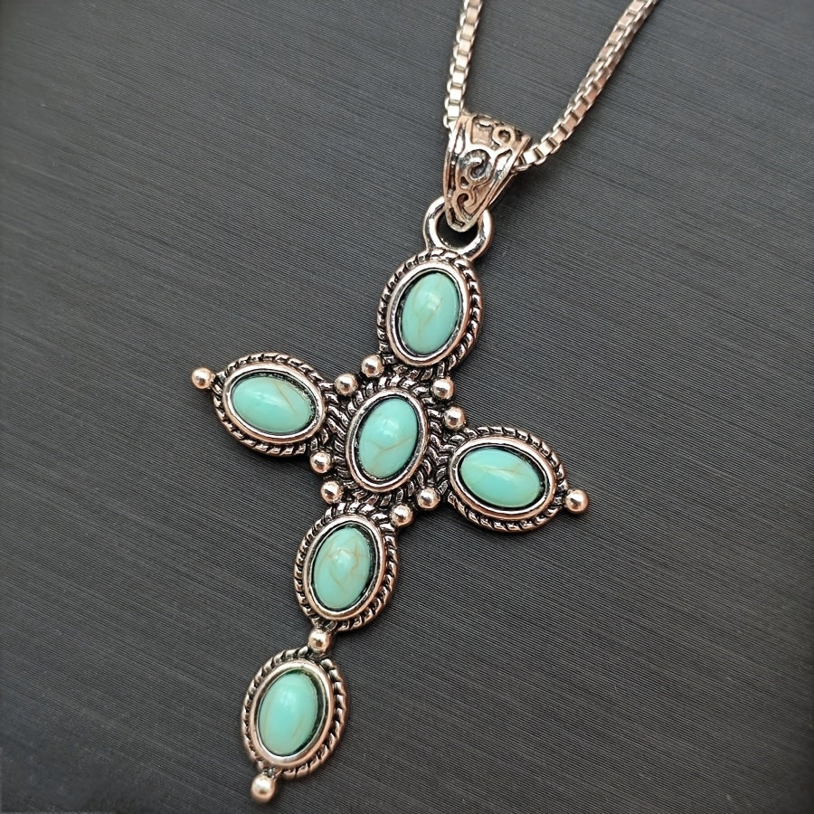 Bohemian Turquoise Cross Necklace