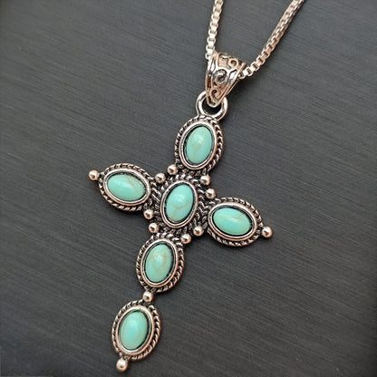 Bohemian Turquoise Cross Necklace