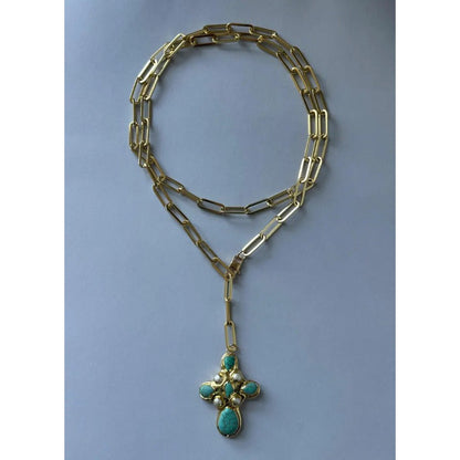 Statement Turquoise Cross Lariat Necklace