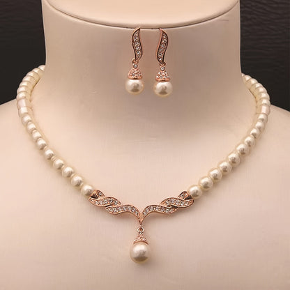 Luxe Pearl Leaf Jewelry Set