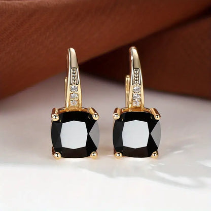 Majestic Stone Gold Hoops Earrings