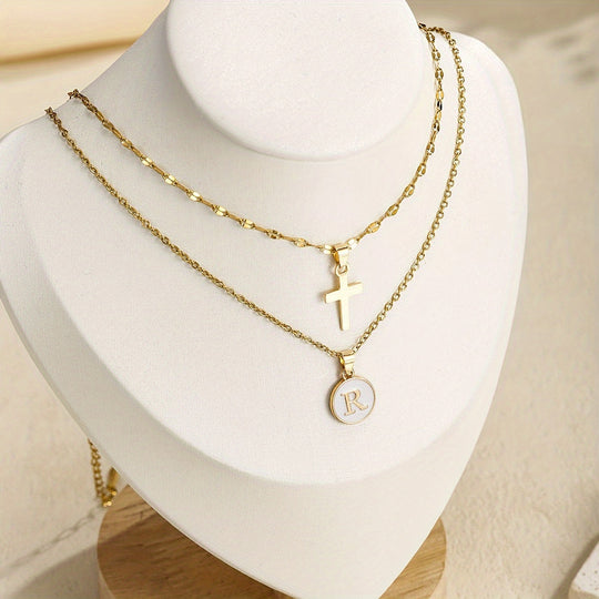 Timeless Cross and Initial Necklace Set