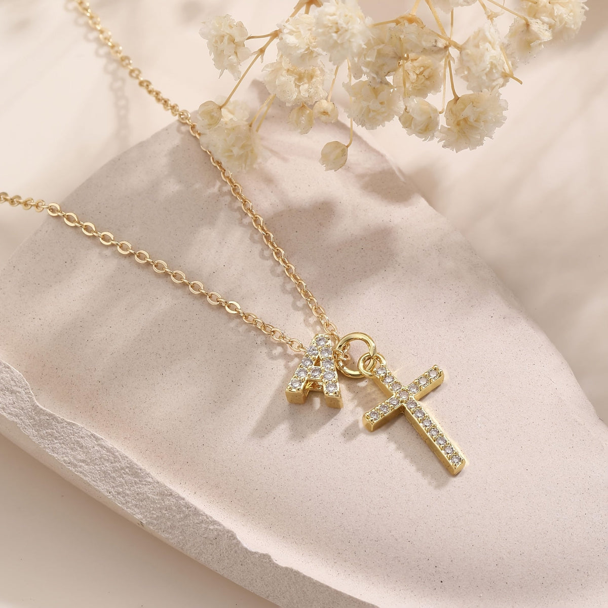 Charming Initial Cross Necklace