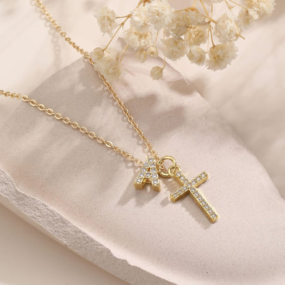 Charming Initial Cross Necklace