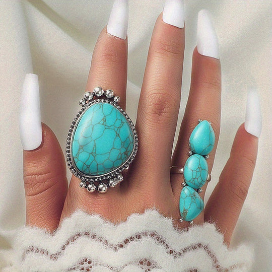 Bohemian Turquoise Statement Ring Set of 2