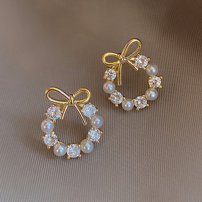 Elegant Bow Pearl Earrings