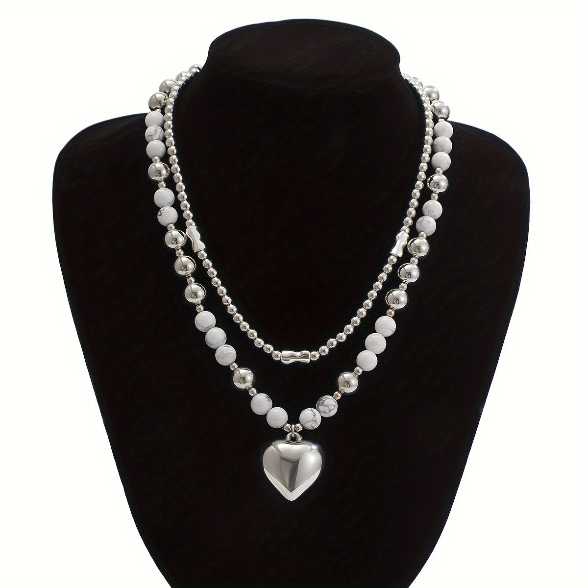 Vintage Silver Heart Necklace Set of 2