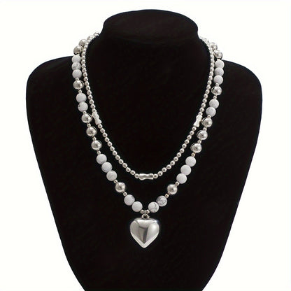 Vintage Silver Heart Necklace Set of 2