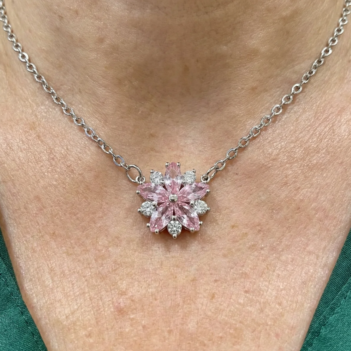 Elegant Rosé Sapphire Cherry Blossom Necklace