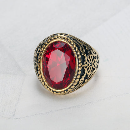 Elegant Crimson Gemstone Gold Ring