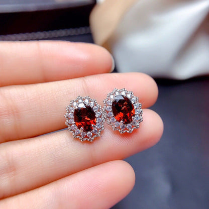 Elegant Deep Red Gem White Gold Set