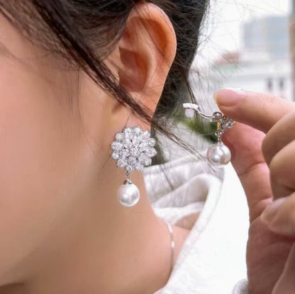 Romantic Pearl Blossom Clip Earrings