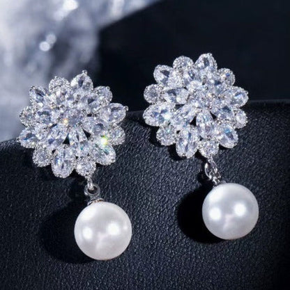 Romantic Pearl Blossom Clip Earrings