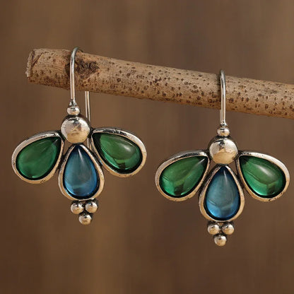 Teal Stone Wing Earrings