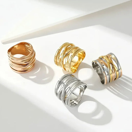 Captivating Multilayer Cross Band Ring