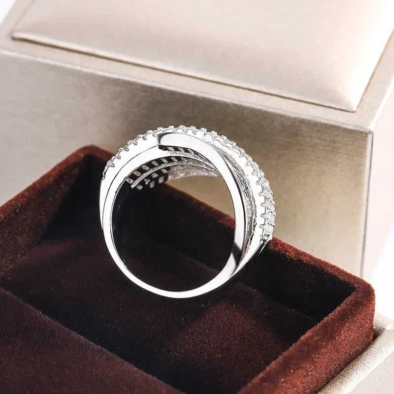Polished Adjustable Silver Zircon Ring