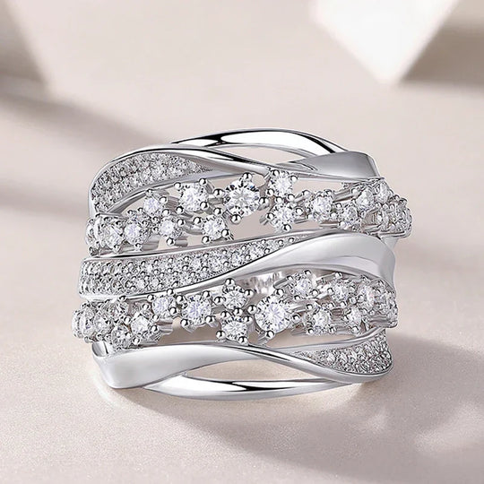 Lustrous Layered Crystal Ring