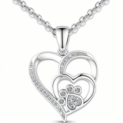 Silver Paw Heart Necklace