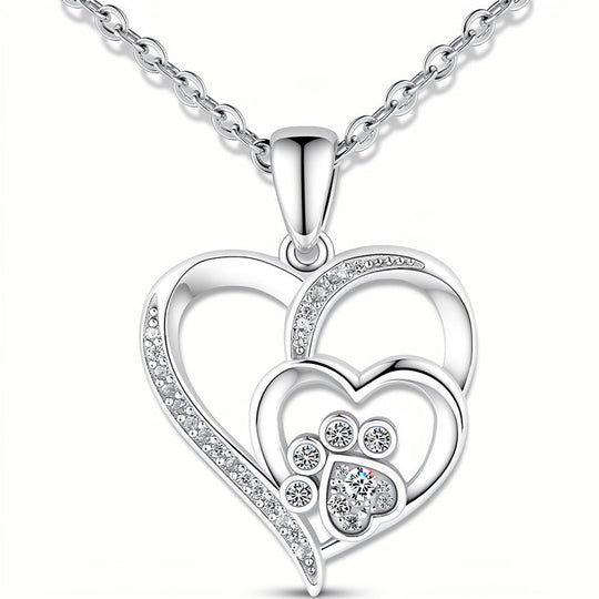 Silver Paw Heart Necklace