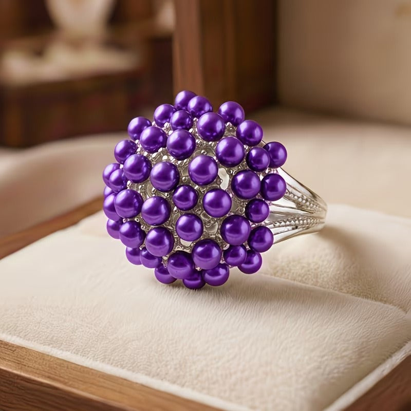 Elegant Colored Inlaid Pearl Ring