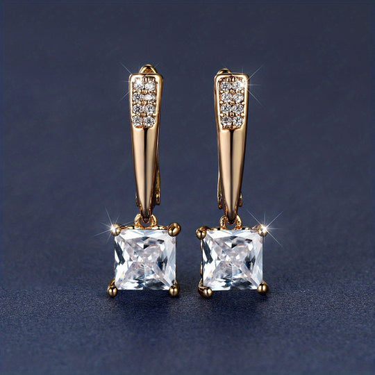Elegant Square Cut Zirconia Drop Earrings