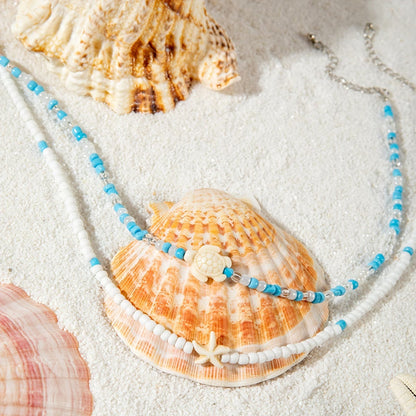 Coastal Turquoise Beaded Necklace Set of 2