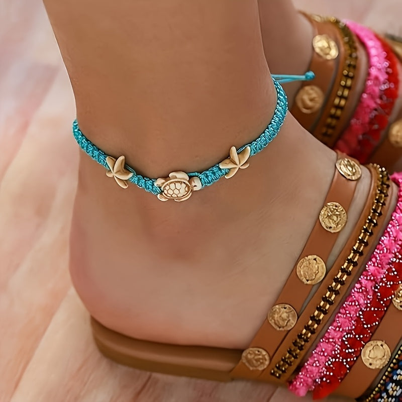 Adjustable Turquoise Sea Turtle Anklet