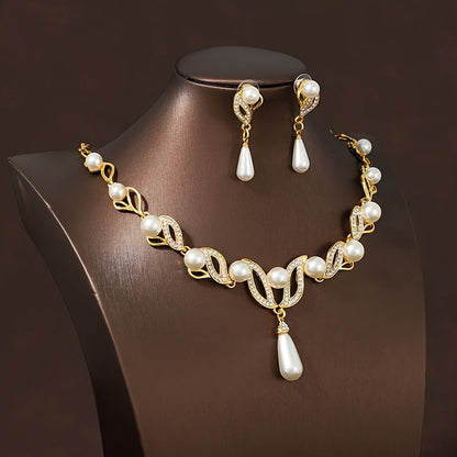 Sophisticated Gold Pearl Teardrop Jewelry Set