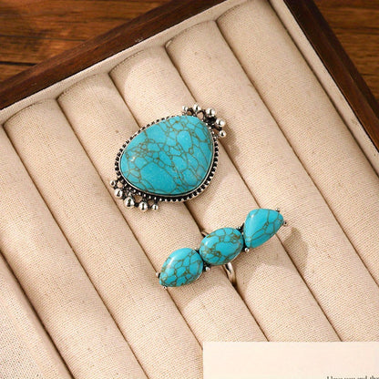 Bohemian Turquoise Statement Ring Set of 2