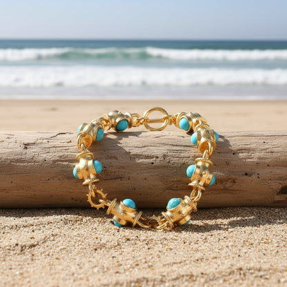 Elegant Turquoise Cabochon Link Bracelet