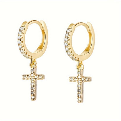 Polished Cross Huggie Earrings