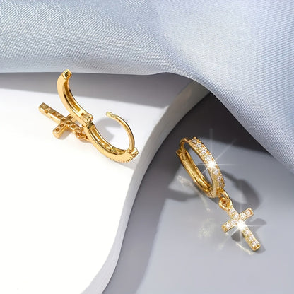 Polished Cross Huggie Earrings