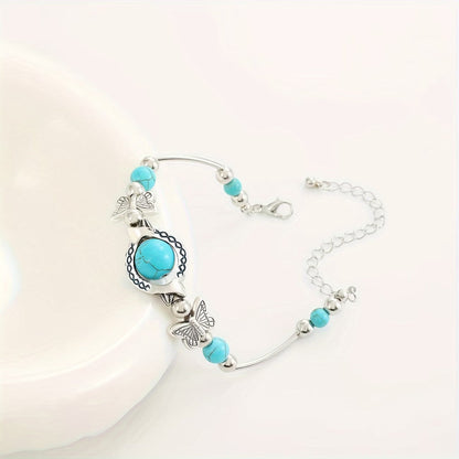 Vintage Silver Turquoise Butterfly Bracelet