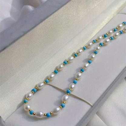 Sophisticated Pearl and Turquoise Beads Necklace
