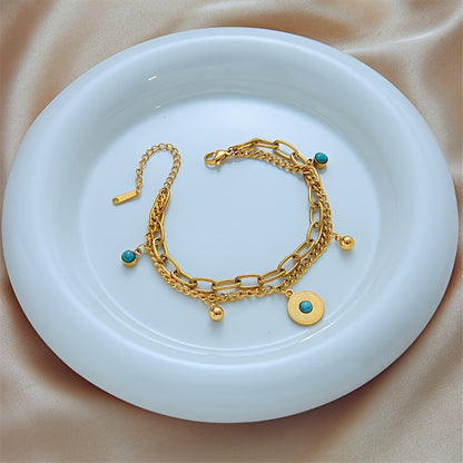 Elegant Gold Turquoise Layered Chain Bracelet