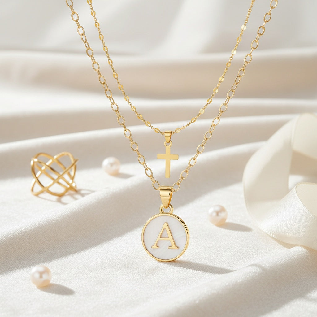 Timeless Cross and Initial Necklace Set
