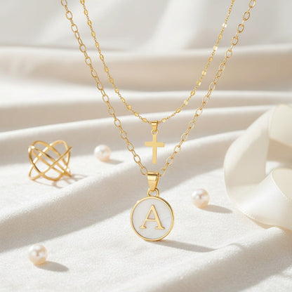 Timeless Cross and Initial Necklace Set