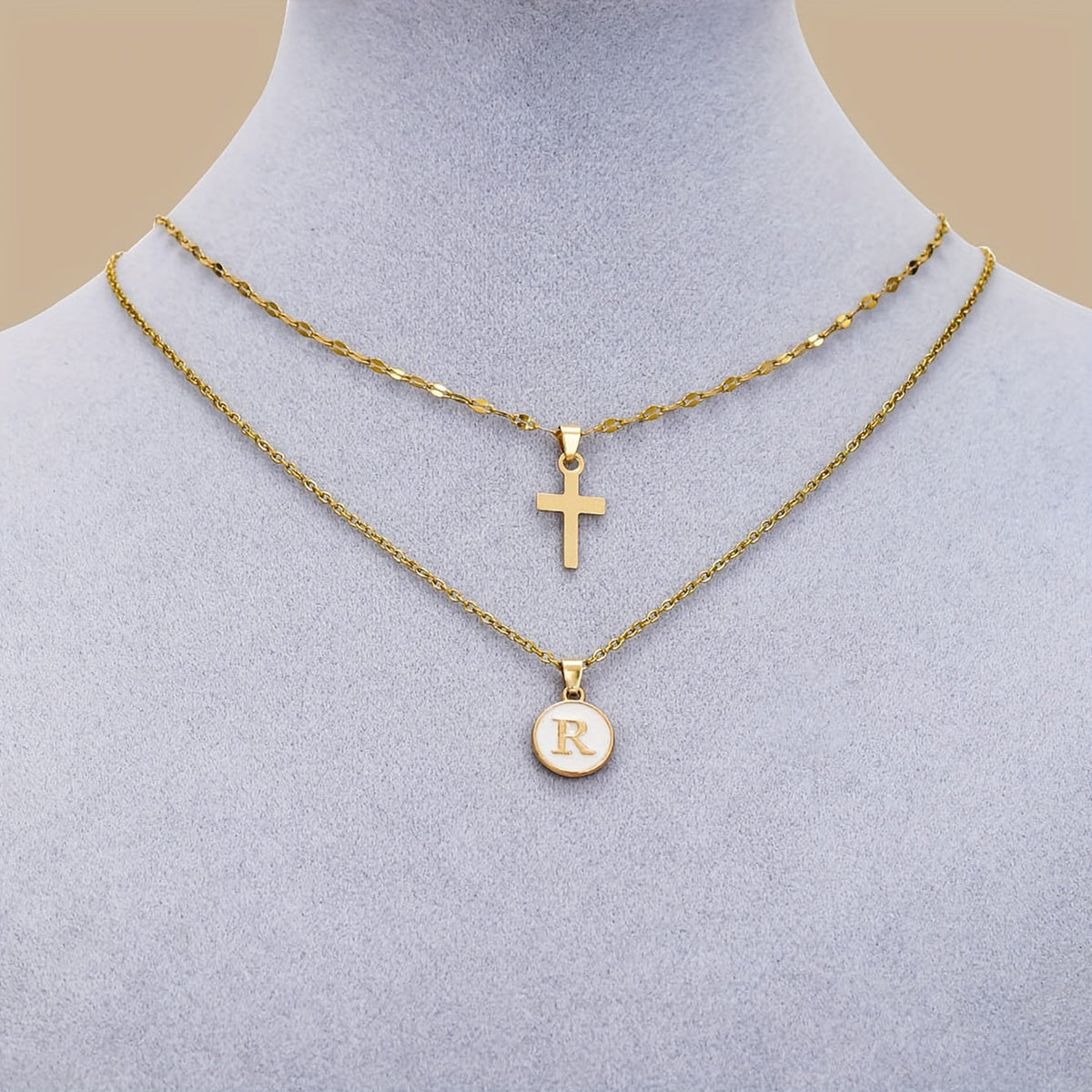 Timeless Cross and Initial Necklace Set