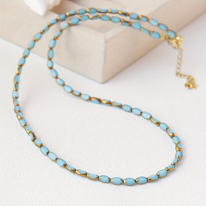 Elegant Turquoise Oval Beaded Necklace