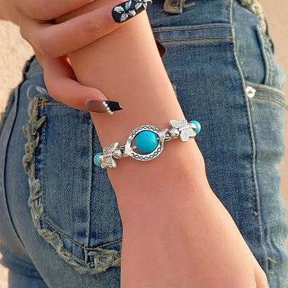 Vintage Silver Turquoise Butterfly Bracelet