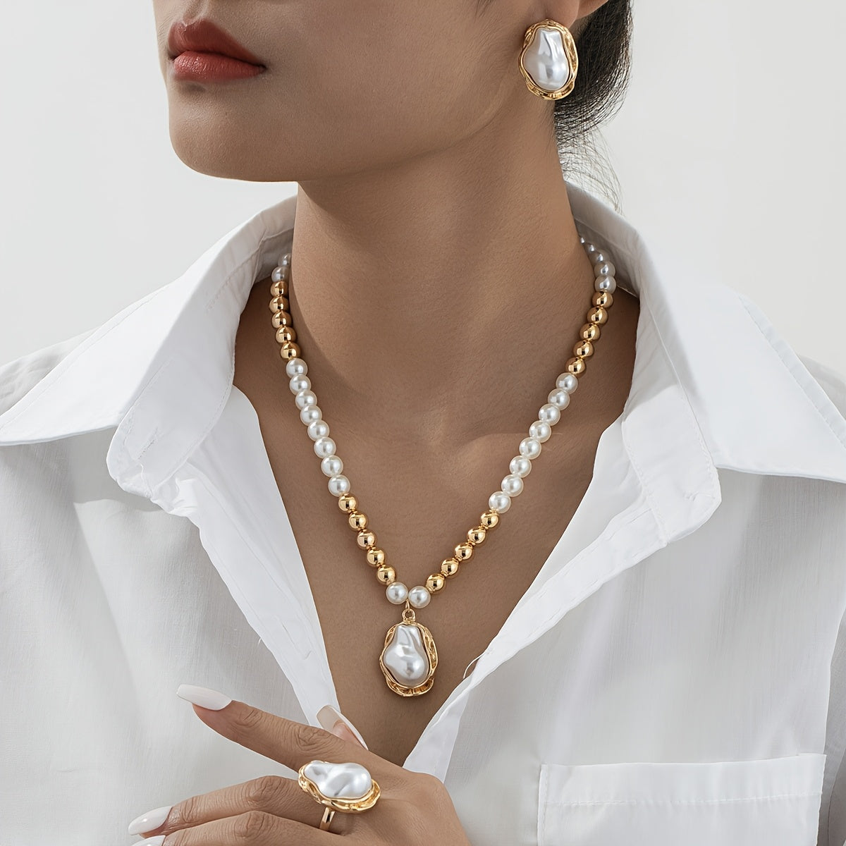 Golden Baroque Pearl Jewelry Set