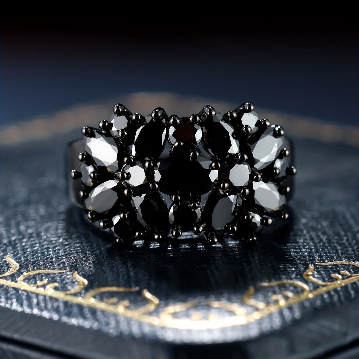 Elegant Shimmery Black Zirconia Ring