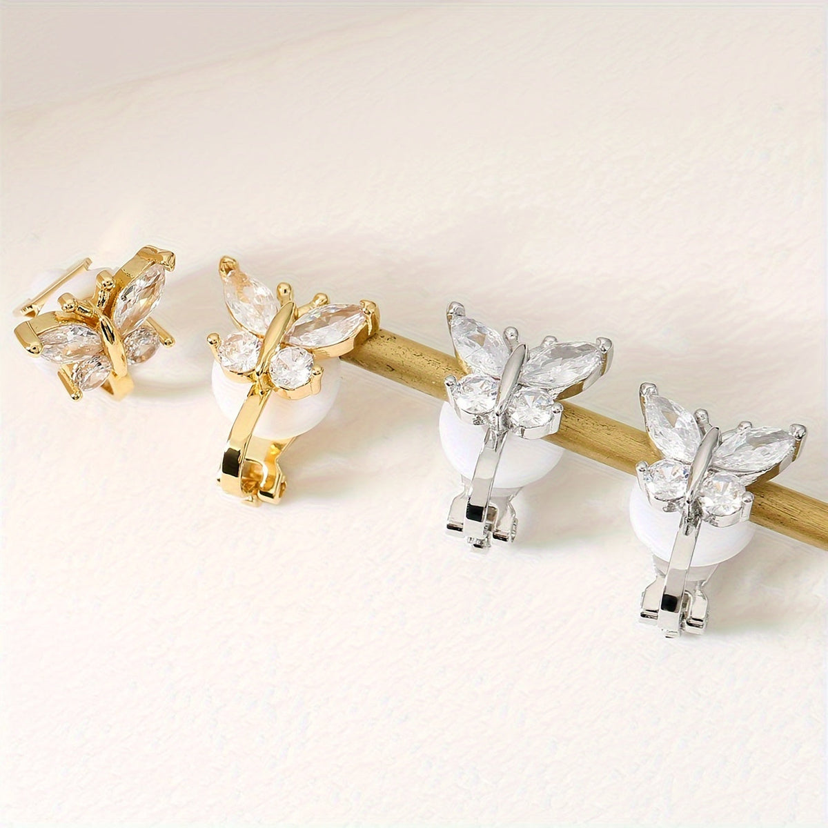 Elegant Zirconia Butterfly Clip Earrings