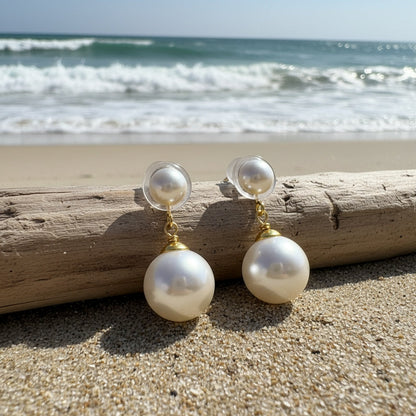 Vintage Round Pearl Clip Earrings