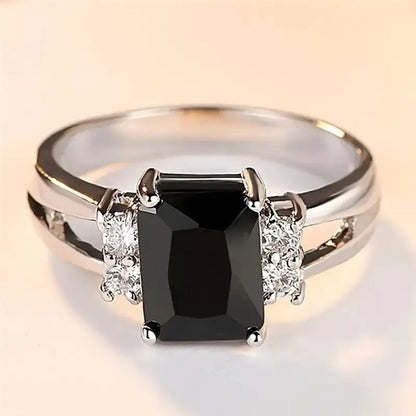 Elegant Black Zirconia Silver Ring