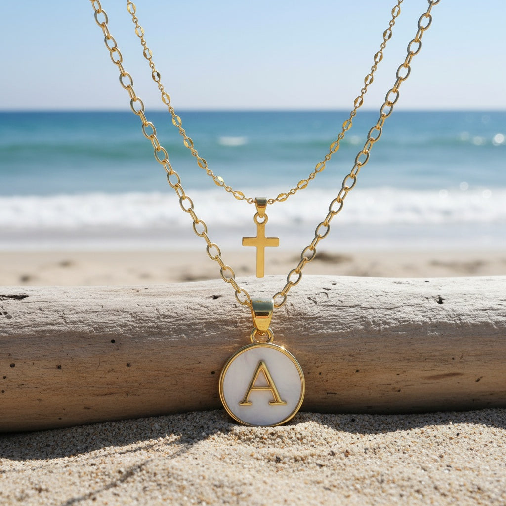 Timeless Cross and Initial Necklace Set