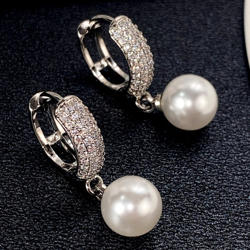 Refined Pearl Drop Hoop Earrings
