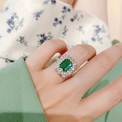Emerald Zirconia Halo Ring